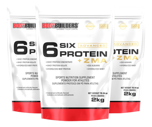 Kit 3 Unid. - 6 Six Protein Advanced + Zma Refil 2kg Sabor Baunilha