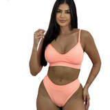 Lingerie Gringa Top Alça Fina + Calçinha Cintura Alta Luxo