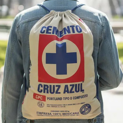 Mochila Morral De Lona Azul Bulto Cemento Cruz Azul Costal Cemento Estampado