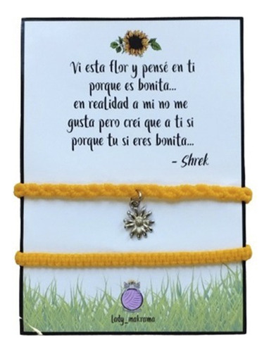 Pulsera Girasol Shrek  Vi Esta Flor  + Tarjeta 