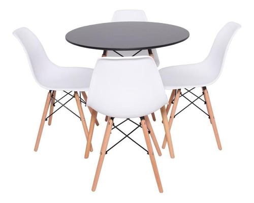Kit Mesa Redonda Jantar 70cm + 4 Cadeiras Eiffel Eames