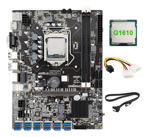 Placa Base De Minería De 12 Tarjetas B75+cpu G1610+alimentac