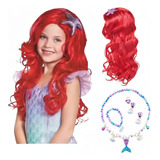 Peluca Para Sirenita Ariel Princesas Cosplay Fiesta Disfraz Para Niña Halloween Navidad Regalo Con Diadema Morada