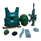 Play Set Militar Casco Y Herramientas Varias Diversion Roles