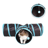 Tunel Para Gato Dobravel 3 Entradas Preto Azul Formato T