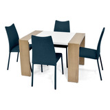 Set Comedor Illinois Cenizo Con 4 Sillas Palermo Color Azul