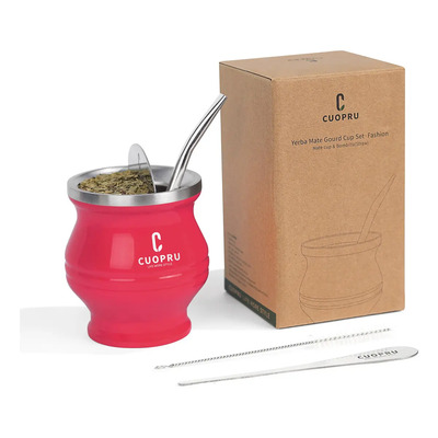 Taza De Yerba Mate Con Tabique Aislamiento De Doble Capa Color Dark Pink Tallado | Meses sin interés