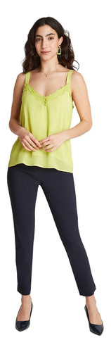 Blusa Con Encaje Y Tela Fantasia - Verde Claro