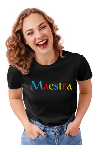 Playera Economica Negra De Mujer Estampado Maestra