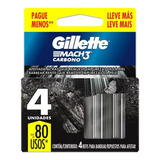 Gillette Mach3 Carbono Repuestos De Afeitar X 4 Unidades