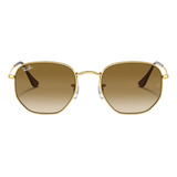 Anteojos De Sol Ray-ban I-shape Hexagonal Large Con Marco De Metal Color Polished Gold, Lente Light Brown De Cristal Degradada, Varilla Polished Gold De Metal - Rb3548