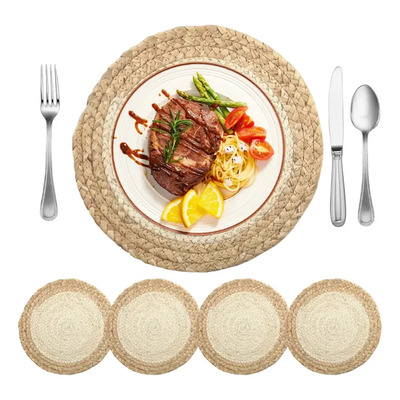 4 Manteles Redondos Individuales Mesa De Comedor Tejido 30cm Paja | MercadoLibre