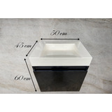 Gabinete Negro Brillo Flotante Lavabo 50 Cm Blanco Tocador