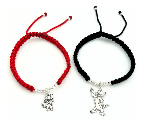 Pulseras Ajustables Pareja Amigos Tom Y Jerry Plata Sw925