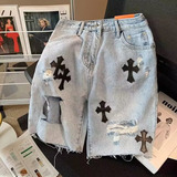  Pantalones Cortos De Jeans Con Rotos Al Estilo Chromehearts