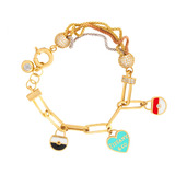 Pulsera Circonias Con Dijes. Oro De 14 K. Oro Fino Joyería.