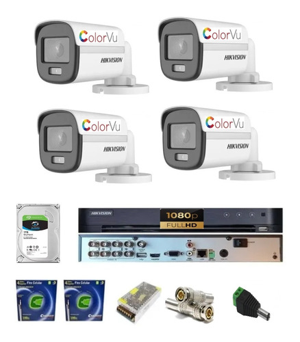 Kit Dvr 08 Canais Hikvision / 04 Colorvu / Hd 1tera Skyhawk