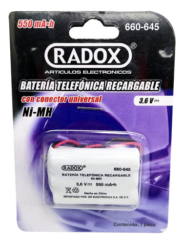 Bateria Para Telefono Fijo Radox 660-645 3.6v 550 Mah Recarg