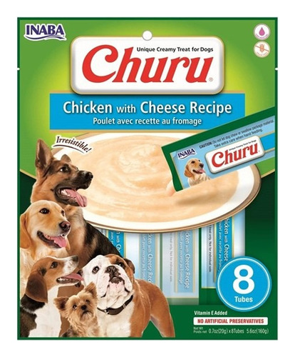 Snack Para Perros Churu Sabor Pollo Con Queso 8 Tubitos