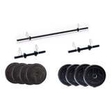 Kit Set Mancuernas Barra Con Topes + 15 Kg En Discos Gym