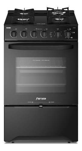 Cocina Fensa F 3000  Gas Envasado 4 Quemadores  Negra 220v Puerta Con Visor 65l