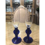 Copas De Cristal Sevres  De Francia Tallo Azul Cobalto