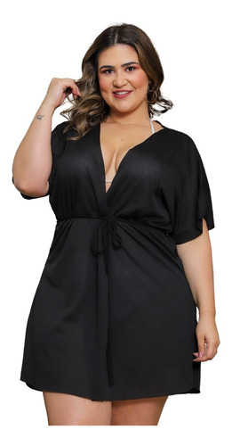 Saída De Praia Vestido Curto Canga Manga Kimono Plus Size