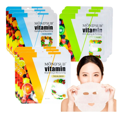 24 Mascarillas Faciales Vitamina B - C - E , Mond´sub