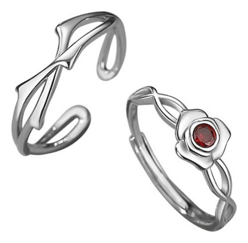 Anillos Ajustable Plata S925 Pareja Rosas Y Espinas Novios