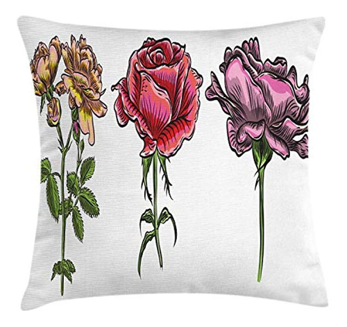 Ambesonne Floral Throw Pillow Cushion Cover, Various Rose Fl