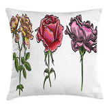 Ambesonne Floral Throw Pillow Cushion Cover, Various Rose Fl