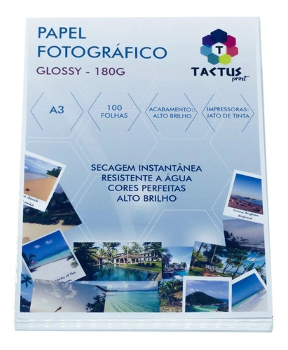 Papel Fotográfico 180g Hy-glossy Prova Dágua - 100 Folhas A3