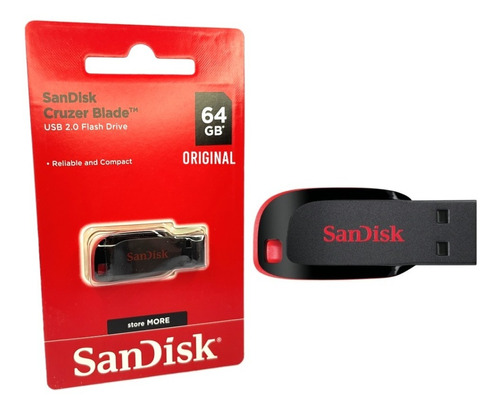 Pen Drive Sandisk 64gb Cruzer Blade 2.0 Original Lacrado Nf