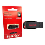 Pen Drive Sandisk 64gb Cruzer Blade 2.0 Original Lacrado Nf