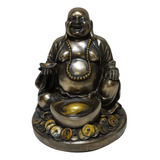 Escultura De Buda Sonriente Abundancia Fino Acabado Bronce