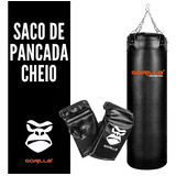Saco De Pancada 70x100 Cheio + Luva Bate-saco - Gorilla Cor Preto
