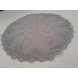 Tapete Redondo Croche Barbante Cinza Flor 90x90cm