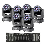 6 Moving Head Spot 60w 8 Cores Prisma Wash 6 Led + Mesa Dmx