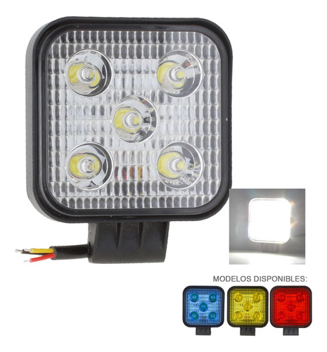 Faro Cuadrado Auxiliar 5 Led Fija Estrobo Colores 12-24v