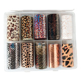 Papel Foil Para Uñas Grande Animal Print Con Estuche X10