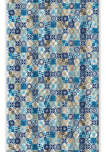 Cortina Para Box Estampas Decorativas Cor Azul