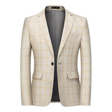 Blazer Casual A Cuadros Para Hombre, Traje Ajustado De Ingla