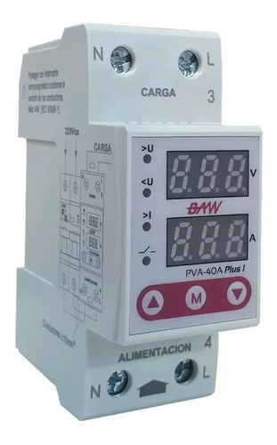 Protector Tension Baw Monofasico 40a Din Digital Volt Ampe