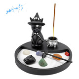 Jardim Zen Japonês Gato Bruxo Wicca Resina + Caldeirão