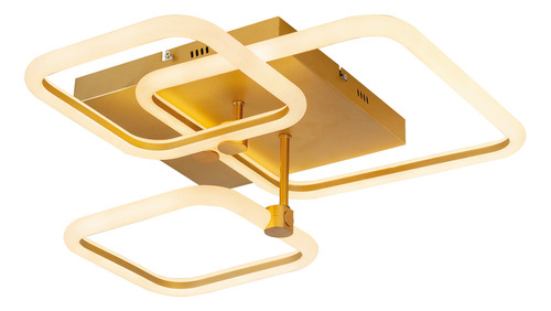 Lustre Plafon Moderno Aço Dourado Led 49w Minimalista Space Square Triple Llumm Bronzearte