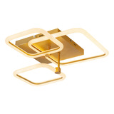 Lustre Plafon Moderno Aço Dourado Led 49w Minimalista Space Square Triple Llumm Bronzearte