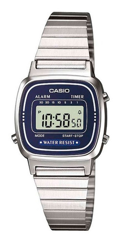 Reloj Casio Mujer Mini Plata Y Azul Marino La670wa-2 Becris