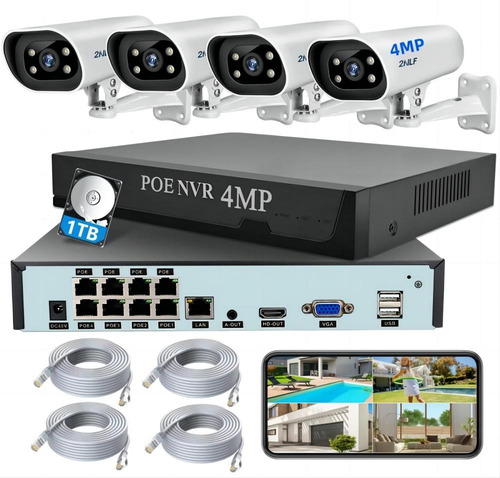 2nlf® Poe 4mp Kit De Camaras Videovigilancia Cctv 1tb Nvr