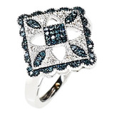 Anillo Diamantes De Color Azul Y Blanco Diseño Art Deco