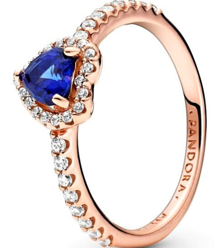 Anillo Pandora Corazón Elevado Azul Brillante +kit De Regalo